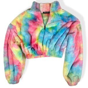 Colorful Honeybum Faux Fur Rainbow Crop Jacket SZ S Festival Rave